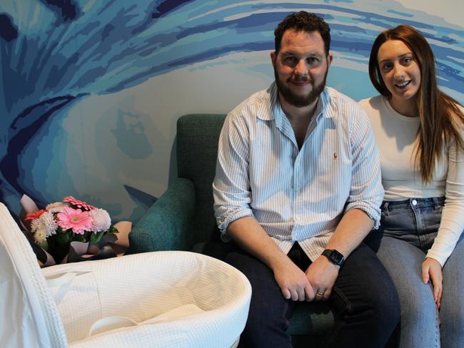 Danielle Mooney and Kevin Doyle, of Cammeray, suffered the loss of their baby daughter Roseanna, at almost 42 weeks gestation at Royal North Shore Hospital. They have fundraised for a cuddle cot which allows the baby to be kept at the right temperature so the family can spend all the time they need to say goodbye. Picture: Supplied.