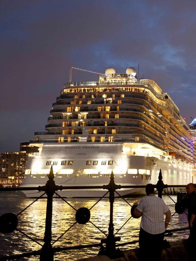 The Majestic Princess departed Circular Quay on Saturday evening hours after disembarking 800 covid-positive passengers. Picture: Damian Shaw