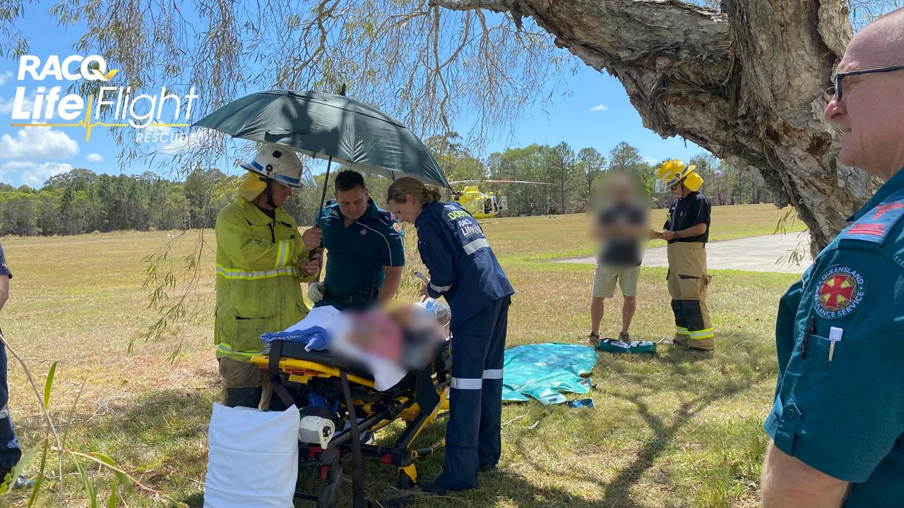 A woman in her 50s was flown to the Sunshine Coast University Hospital following the crash. Picture: RACQ LifeFlight