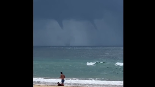 Twin Water spouts captured on film off Rainbow Beach on March 30, 2021