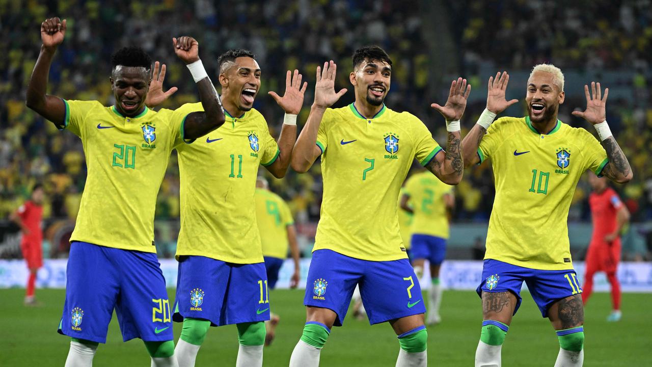 Brazil players danced to celebrate their brilliant goals.