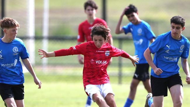 Under-14s soccer - North Geelong (Red) v Berwick City.  Picture: Mike Dugdale