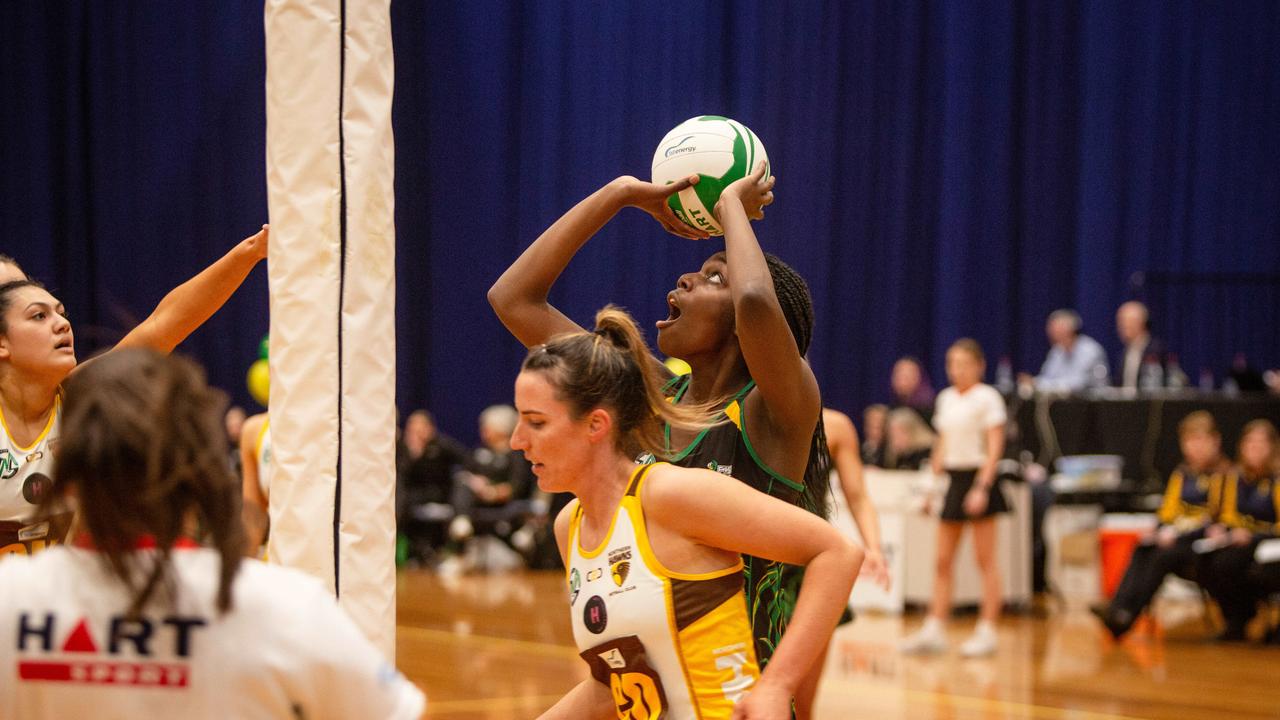 Cavaliers goal attack Esther Kidmas got on a roll early in the opens grand final clash against the Northern Hawks at Launceston's Silverdome. Picture: PATRICK GEE/SUPPLIED