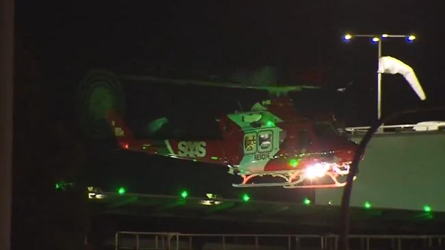 Mr Loiacono was flown to hospital after an on-field collision at Gumeracha Oval. Picture: 9 News