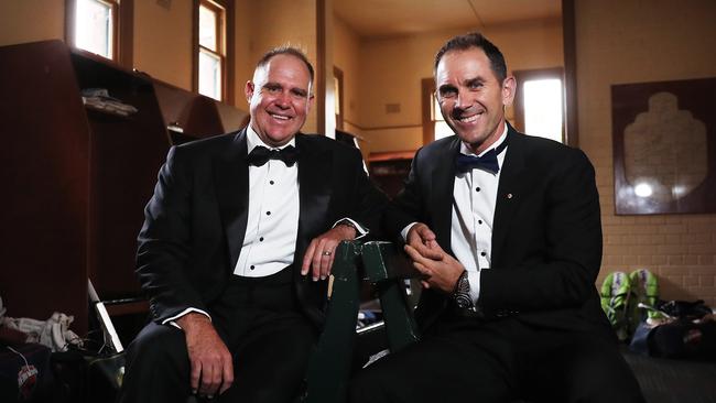 Former Australian Test opening pair Justin Langer and Matthew Hayden back together at the SCG for the Bradman Foundation dinner. Picture: Phil Hillyard