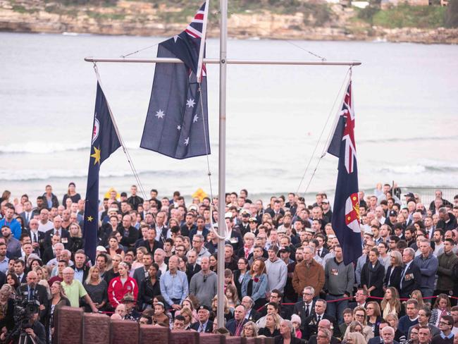 A huge crowd at North Bondi’s Dawn Service for the Anzac Day last year. Picture: AAP