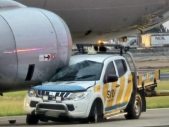 Dramatic photos show the front of the ute crumpled under the plane's propeller. Photo: 7 News