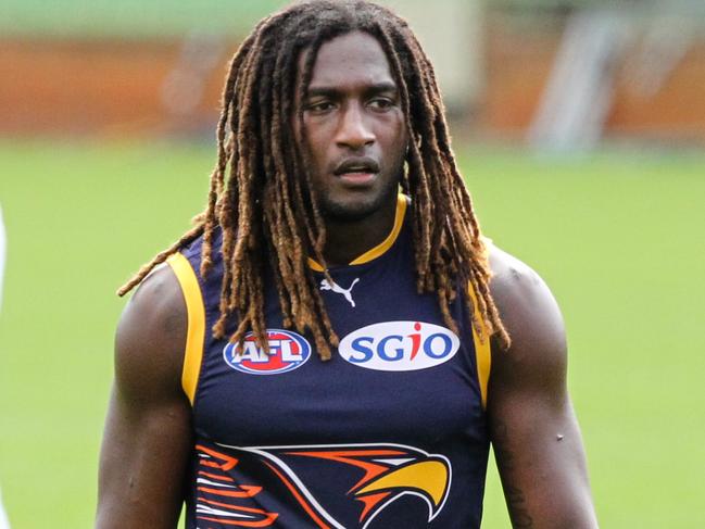 West Coast Eagles AFL player Nic Naitanui takes part in an open training session at Domain Stadium in Perth, Monday, September, 11, 2017. The West Coast Eagles will play Greater Western Sydney in the first semi finals on Saturday. (AAP Image/Richard Wainwright) NO ARCHIVING