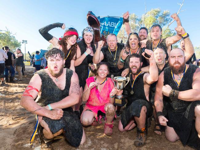 The victorious Vikings team after winning the Henley on Todd battle of the boats in Alice Springs August 19 2017. Photo: EMMA MURRAY