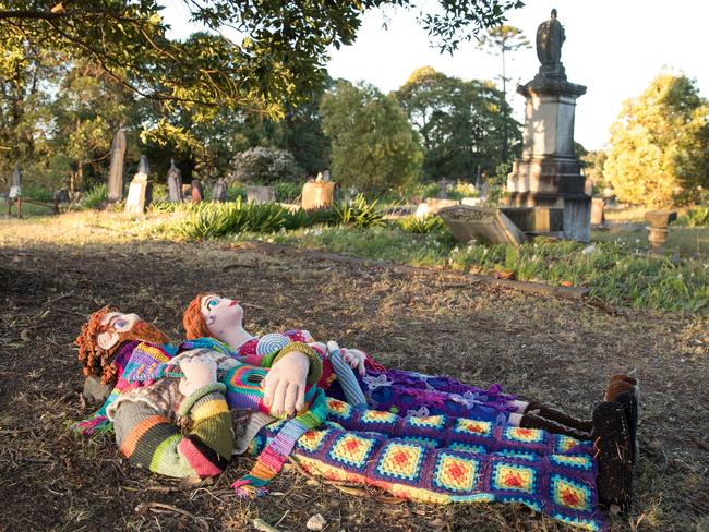 Hipster Effigy: Daisy and Bill — An Urban Lady And Her Knight by artist Susan Campbell-Wright on the Hidden sculpture trail. Picture: Mark Kolbe/Getty Images