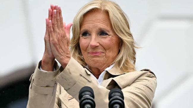 US First Lady Jill Biden speaks during a barbeque for active-duty military families in honor of the Fourth of July. Picture: Mandel Ngan/AFP