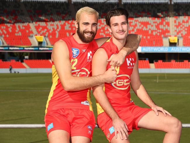 Gold Coast listed AFL player Brayden Crossley (blonde) and his younger brother Ashton Crossley. Picture: Glenn Hampson