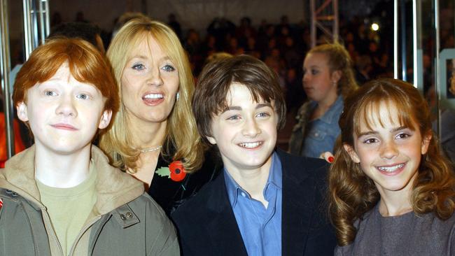 Happier times. The core trio of actors in the Harry Potter films spoke out against Rowling. Picture: AP