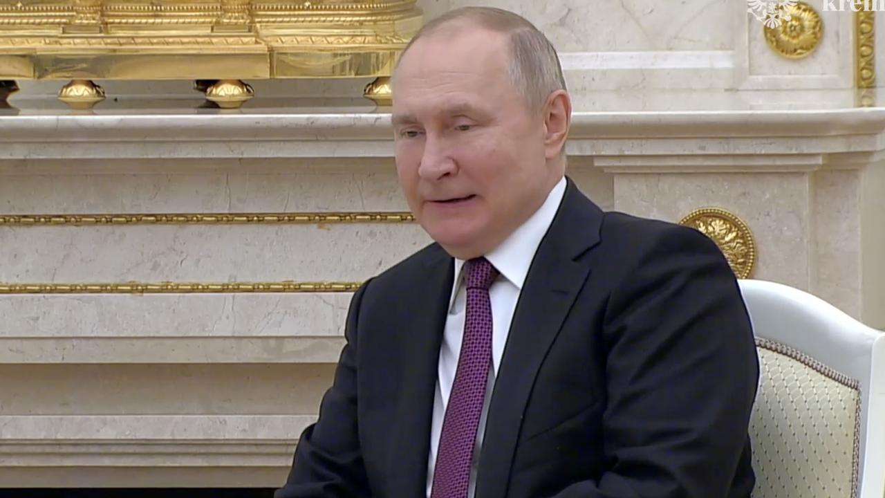 Putin looked puffy-faced and tired during the meeting. Picture: East2West