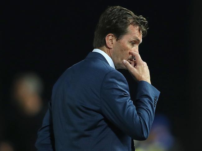 GOSFORD, AUSTRALIA - MARCH 09: Mike Mulvey coach of the Central Coast Mariners during the round 21 A-League match between the Central Coast Mariners and the Wellington Phoenix at Central Coast Stadium on March 09, 2019 in Gosford, Australia. (Photo by Tony Feder/Getty Images)