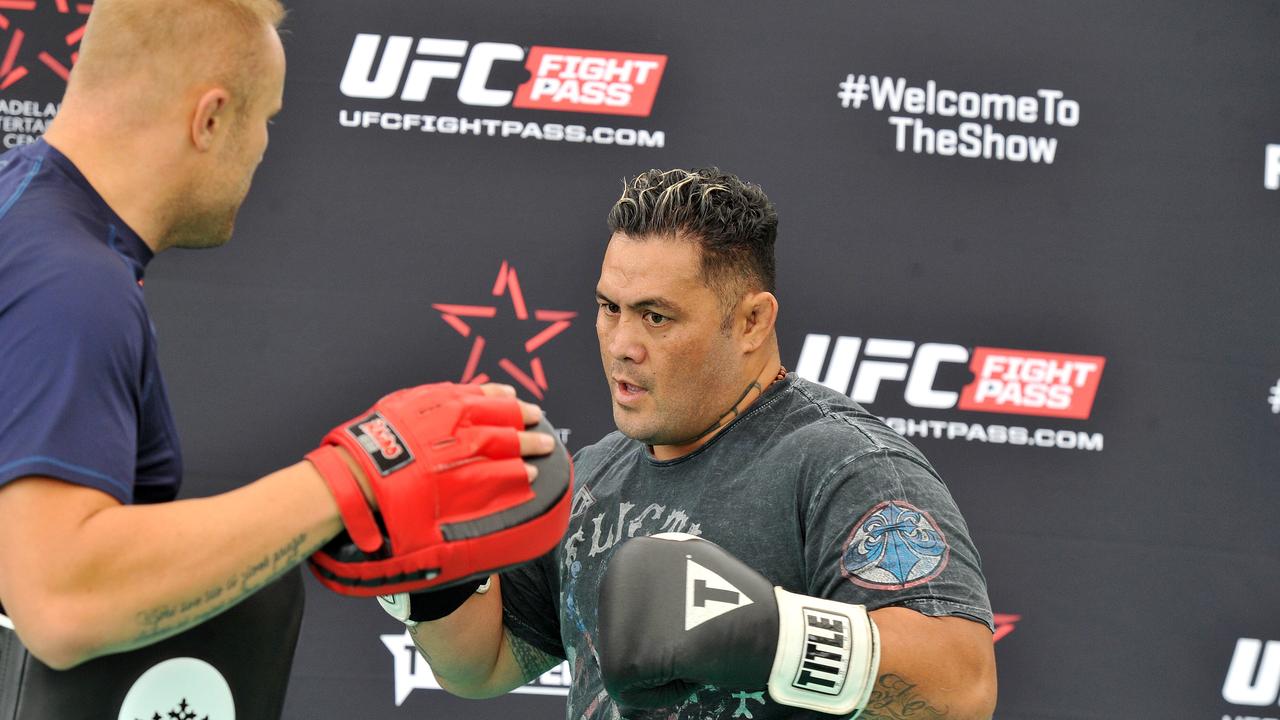 2/3/15 The UFC is in town for a press conference with its two main event fighters for the show here in May. Aussie Mark Hunt and Yank Stipe Miocic are the blokes fighting. Aussie Mark Hunt in action. Picture Roger Wyman