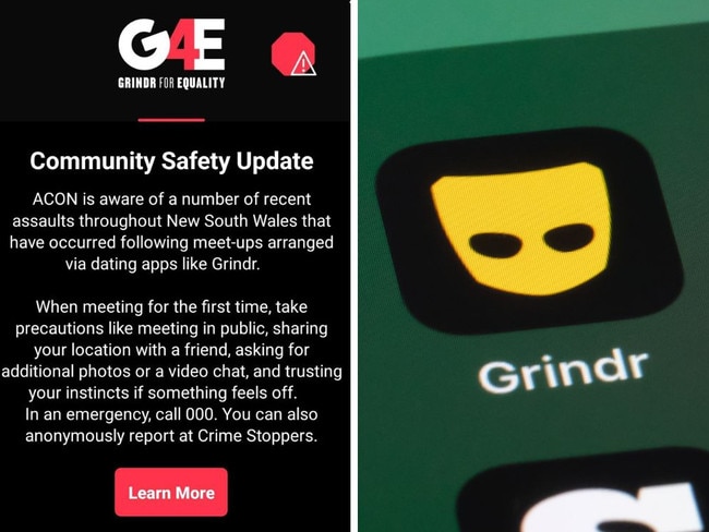 The warning appeared on Grindr. Picture: iStock