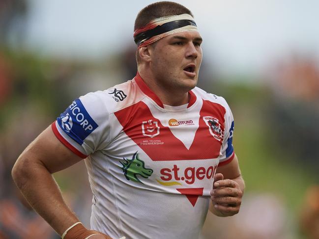 WOLLONGONG, AUSTRALIA - MARCH 15: Blake Lawrie of the Dragons is pictured during the round 1 NRL match between the St George Illawarra Dragons and the Wests Tigers at WIN Stadium on March 15, 2020 in Wollongong, Australia. (Photo by Brett Hemmings/Getty Images)