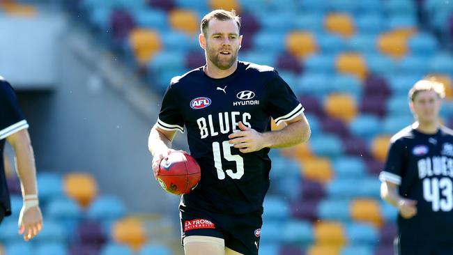 Sam Docherty at Carlton training. Picture: Jono Searle/AFL Photos/via Getty Images