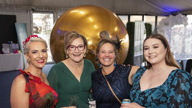 At the Emergency Services race day are (from left) Amy Steele, Tracey Martin, Sarah Eves and Ellie Potts-Smith at Clifford Park, Saturday, August 10, 2024. Picture: Kevin Farmer