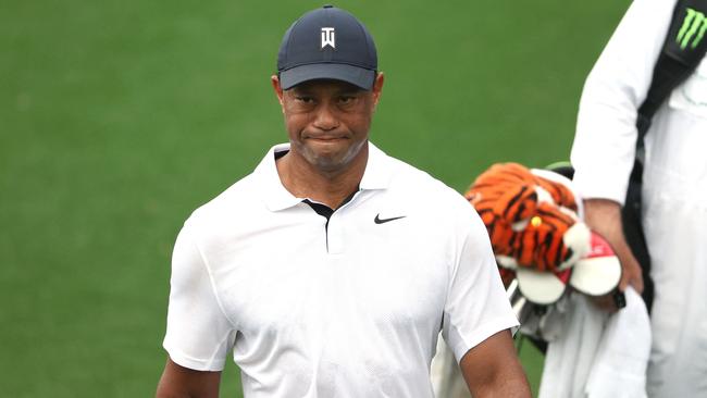 AUGUSTA, GEORGIA - APRIL 06: Tiger Woods of the United States walks on 18th tee box during the first round of the 2023 Masters Tournament at Augusta National Golf Club on April 06, 2023 in Augusta, Georgia.   Patrick Smith/Getty Images/AFP (Photo by Patrick Smith / GETTY IMAGES NORTH AMERICA / Getty Images via AFP)