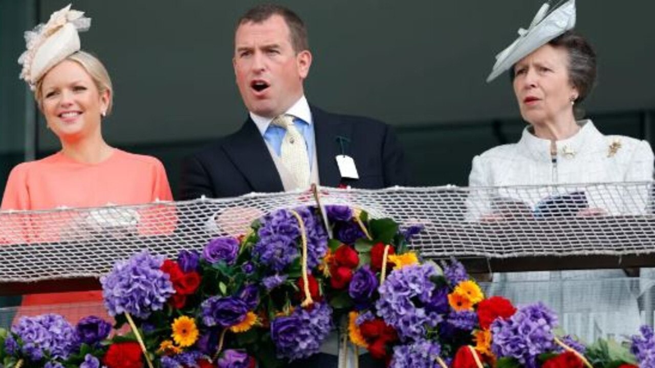 Peter Phillips with girlfriend Lindsay Wallace and Princess Anne. Picture: Getty Images