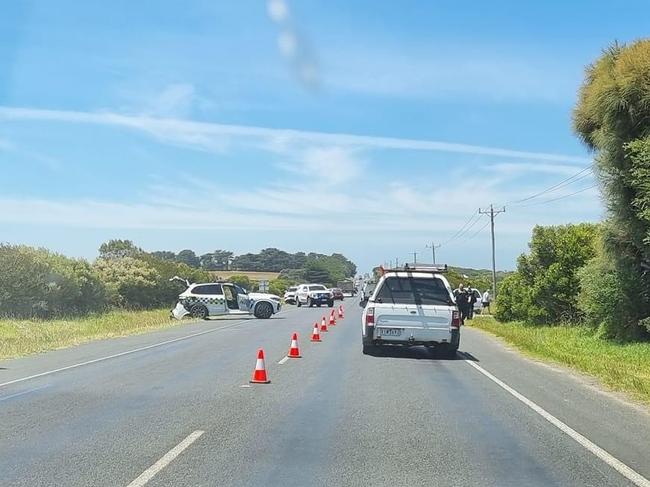 A Cardinia man has been arrested after he allegedly rammed into a police car on Phillip Island Rd in Surf Beach on Thursday afternoon. Picture: Facebook/Barry Thompson