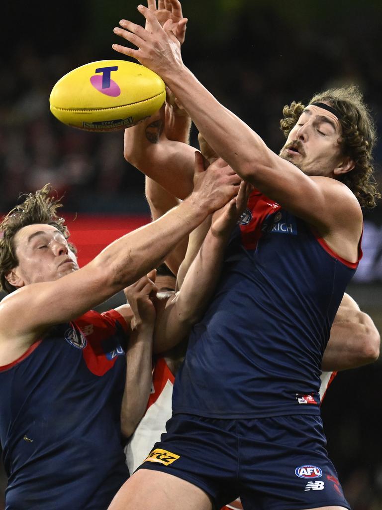 Luke Jackson flies for a mark. Picture: Quinn Rooney/Getty Images