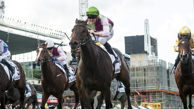 Mornington Glory and Ethan Brown led all the way to win the Group 1 Moir Stakes at The Valley. Picture: Vince Caligiuri/Getty Images