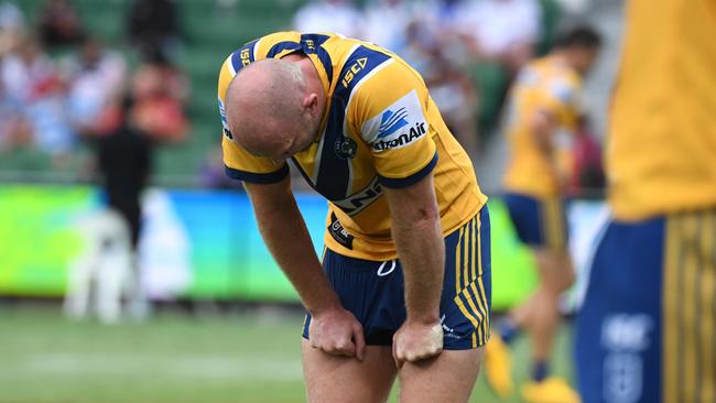 The Eels were gutted at their loss. Photo by Grant Trouville, NRL Photos.