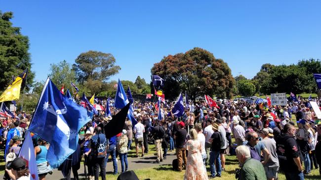 The marchers moved to the skate park, where they listened to music and speeches.