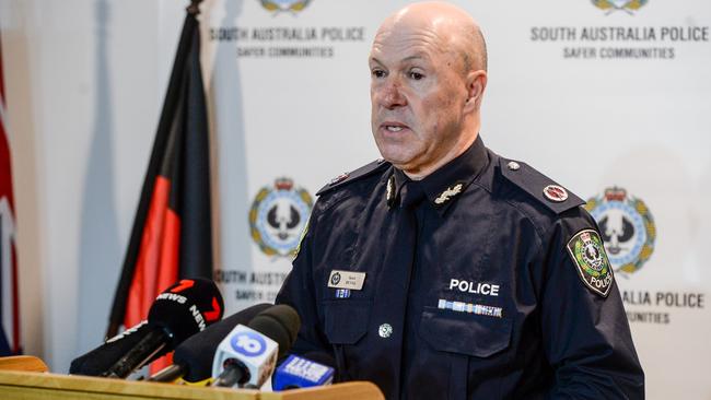 Assistant Commissioner Scott Duval talks to the media about the alleged abduction attempt at Glenelg Primary School. Picture: NCA NewsWire / Brenton Edwards,