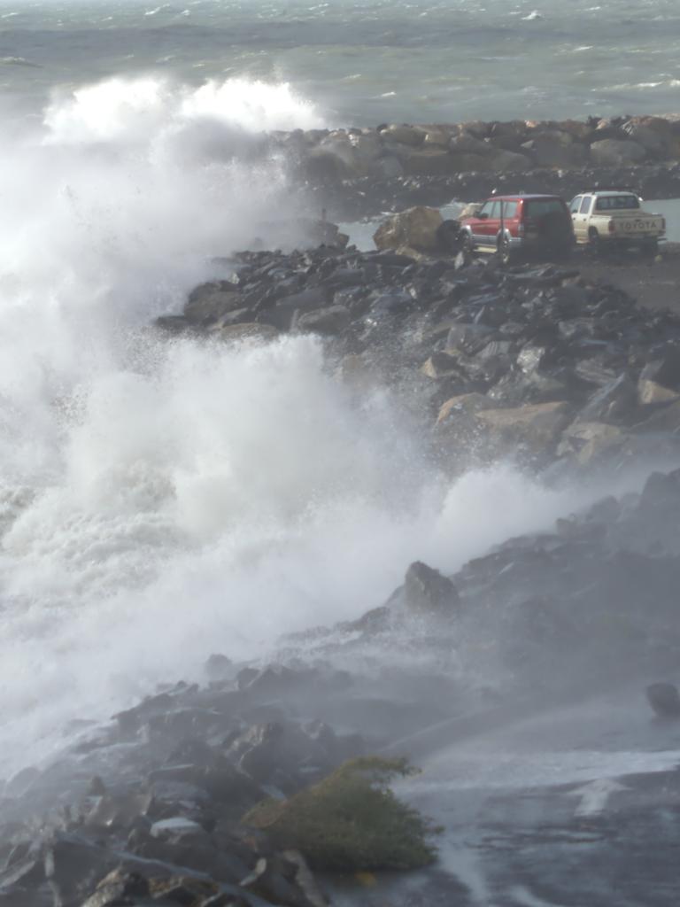 The wild seas at the Kangaroo Island ferry terminal resulted in services being cancelled . Picture: Richard Green