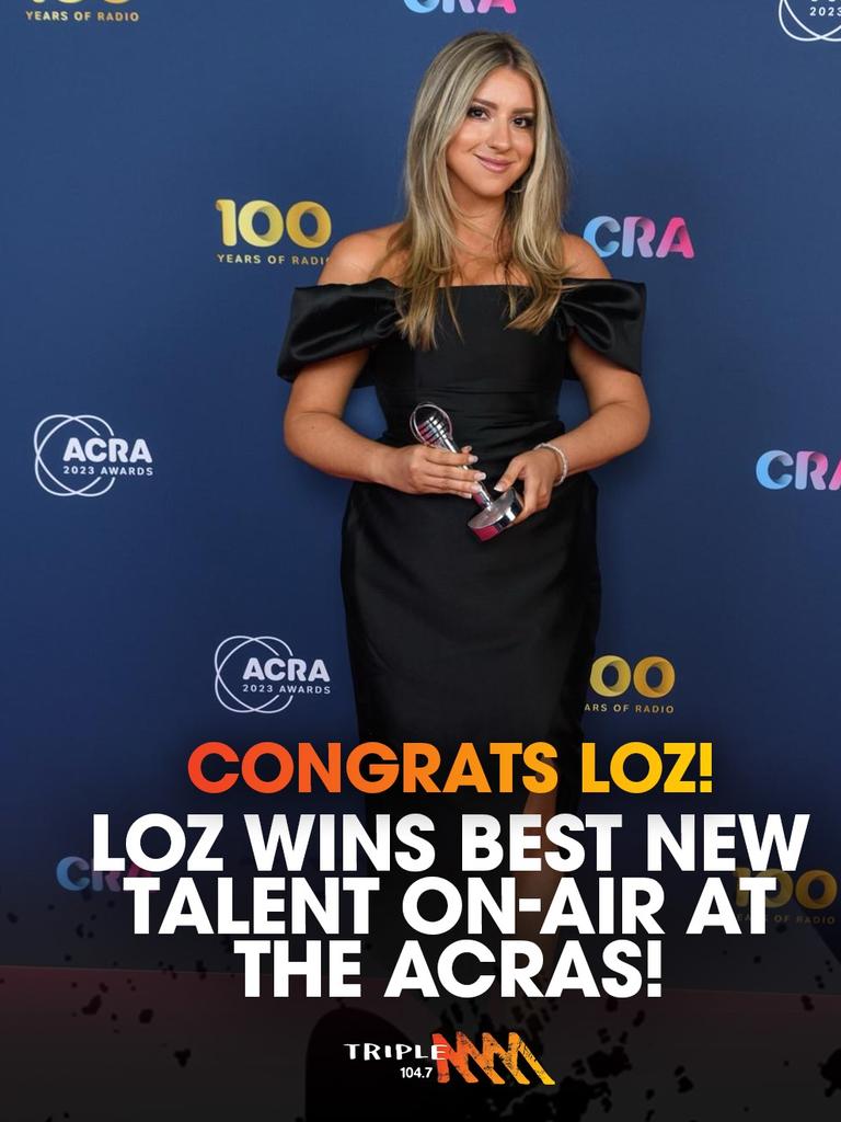 Laura O'Callaghan, part of Triple M's Roo, Ditts &amp; Loz, won Best New Talent On Air Radio (Metro) at the ACRAS. Picture: Triple M Facebook