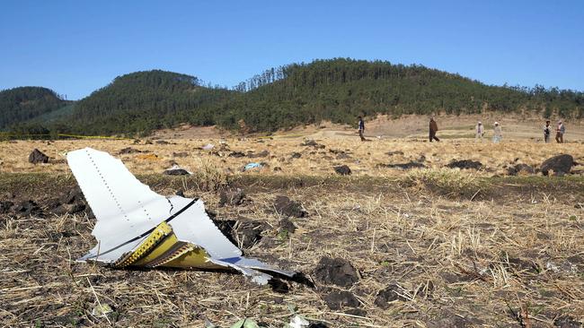 A piece of the fuselage of ET Flight 302 at the crash site.  Picture: Getty Images.