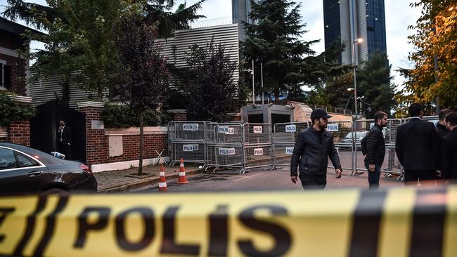 Saudi Arabia's consulate is cordoned off by Turkish police in Istanbul. Picture: AFP.