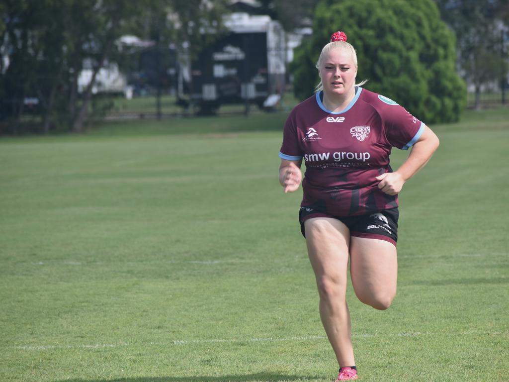 Players at the CQ Capras' women's open training trial for the 2025 BMD Premiership season at Emmaus College, Rockhampton, on February 22, 2025.