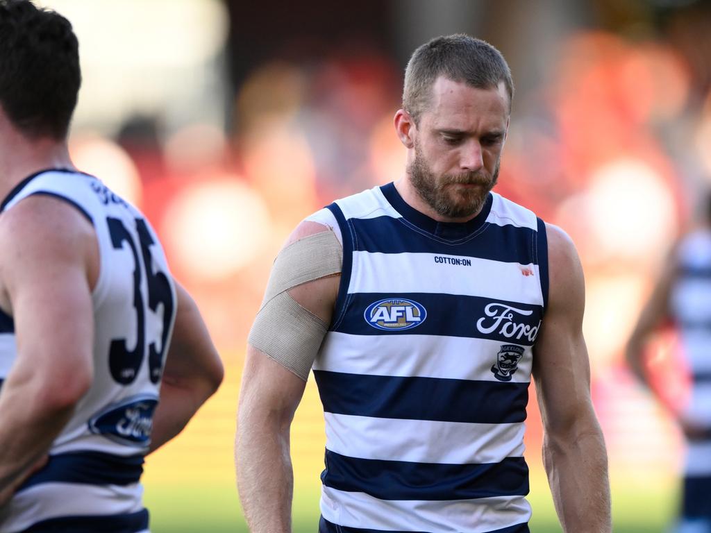 A dejected Cam Guthrie. Picture: Matt Roberts/AFL Photos/Getty Images