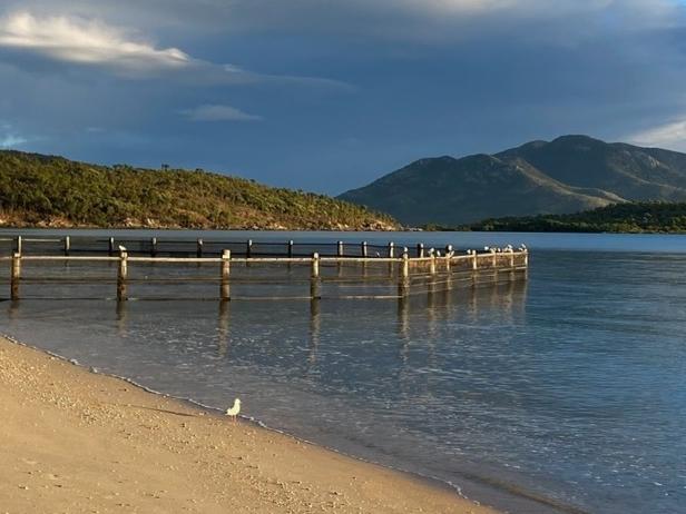 The iconic swimming enclosure at Dingo Beach in the Whitsundays, before weather damaged the mesh. Picture: Contributed