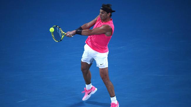 Spain's Rafael Nadal hits a return against Austria's Dominic Thiem. Picture: AFP