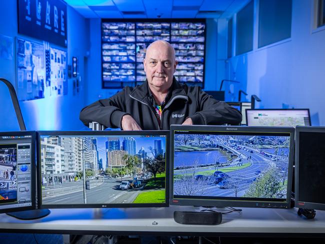 Dean Robertson, the director of city safety, security and amenity at the City of Melbourne, inside the control room. Picture: Jake Nowakowski