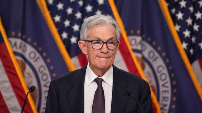 Federal Reserve Chair Jerome Powell pauses while speaking during a news conference following a Federal Open Market Committee meeting. Picture: Andrew Harnik / Getty Images via AFP