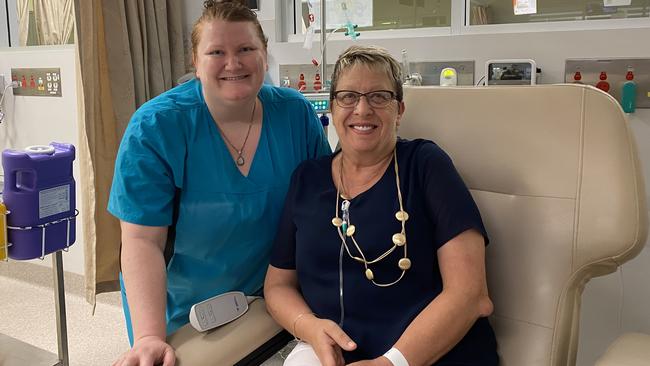 Helen Delaney with Gold Coast University Hospital cancer and blood disorders ambulatory care clinical nurse consultant Debbie Royal.