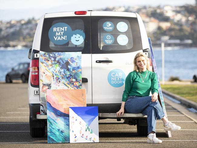 Pictured is 27 year old is artist Bronte Goodieson who uses Car Next Door car sharing platform to deliver her artwork.Picture: Christian Gilles