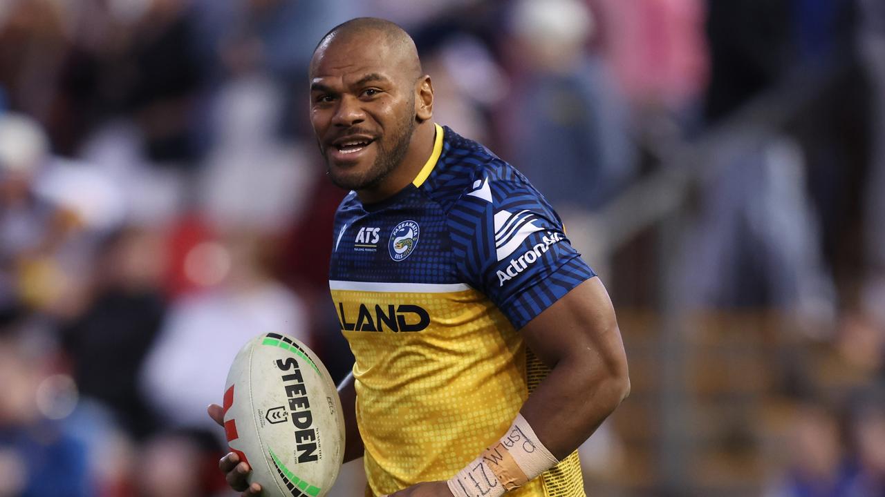 Maika Sivo was convinced he’d scored a try against Newcastle, but the referee and the Bunker had other ideas. Picture: Scott Gardiner/Getty Images