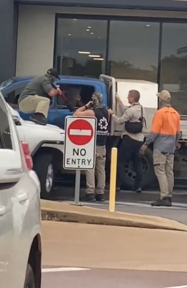 Dramatic footage of a NT Police serious crimes bust at the Hungry Jacks drive-through at Coolalinga, off the Stuart Highway on Thursday January 5.