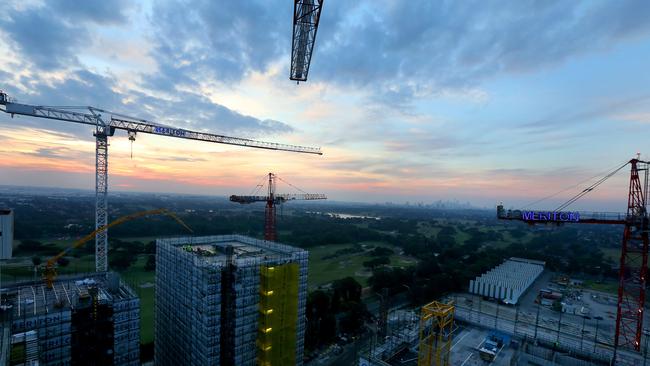 Cranes at a Meriton site in Sydney. Picture: Stephen Cooper