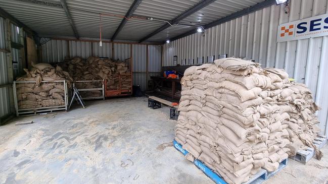 Sandbags ready to be deployed by Gosford SES ahead of expected storms and heavy rain. Picture: Gosford SES