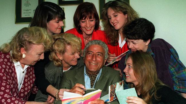 Singer Tony Bennett signs autographs at Westfield Parramatta. Picture: Scott Campbell