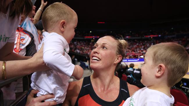 Kim Green with nephews Tommy and Darcy after her last home game.